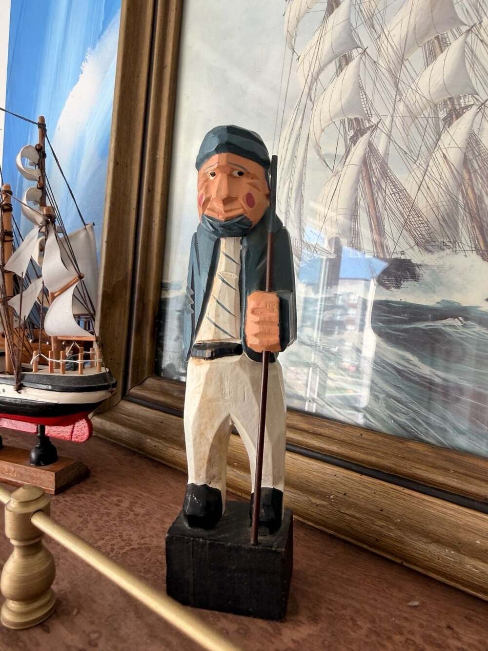 Wooden Sailor Captain Fisherman Figurine Nautical Sea Man Folk Art Statue
